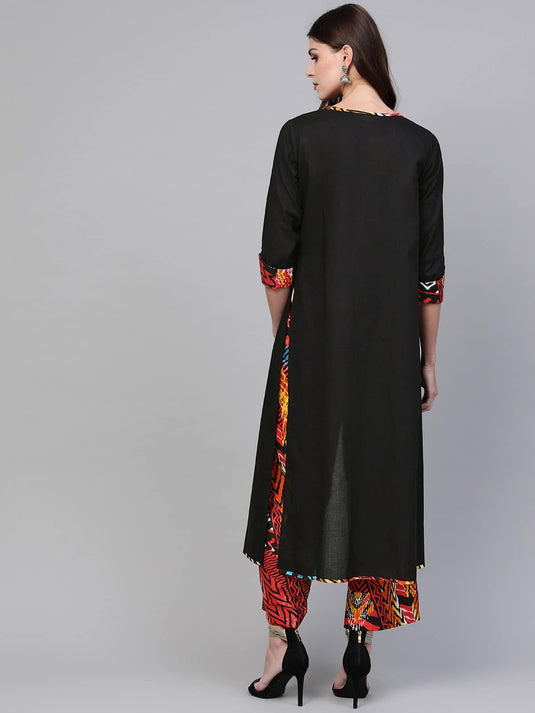 Embroidered Shrug With Printed Top And Pants