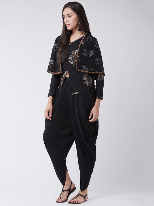 Top And  Dhoti Set With Stylish Cape