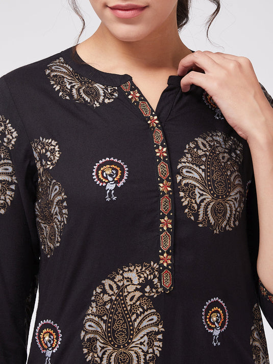 Straight Fit Foil Printed Kurta With Sharara