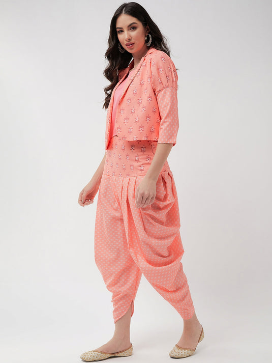 Jaipur Haat Leg 'O' Mutton Sleeves Jacket With Top And Dhoti Pant