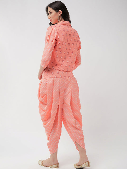 Jaipur Haat Leg 'O' Mutton Sleeves Jacket With Top And Dhoti Pant