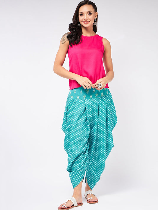 Jaipur Haat Leg 'O' Mutton Sleeves Jacket With Top And Dhoti Pant