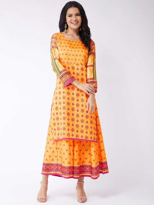 Kasturi Digital Printed Flared Kurta With Palazzo