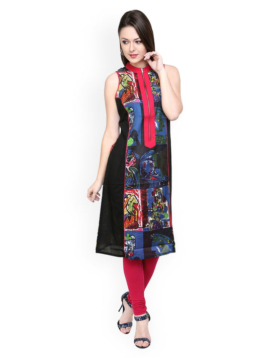 Pannkh Women's Casual Sleeveless Printed Kurti