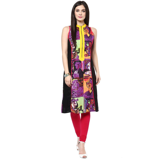 Pannkh Women's Casual Sleeveless Printed Kurti