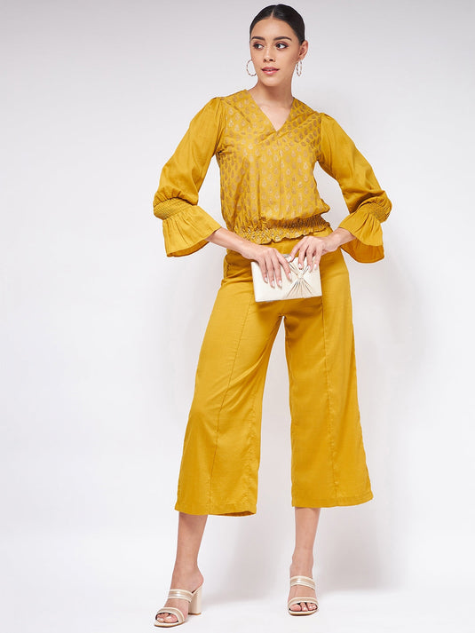 Shringaar Mustard Block Printed Stylish Top With Matching Pant