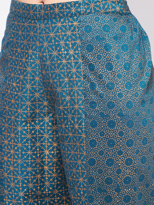 Shringaar Blue Sleeveless Block Printed Kurta With Matching Pant