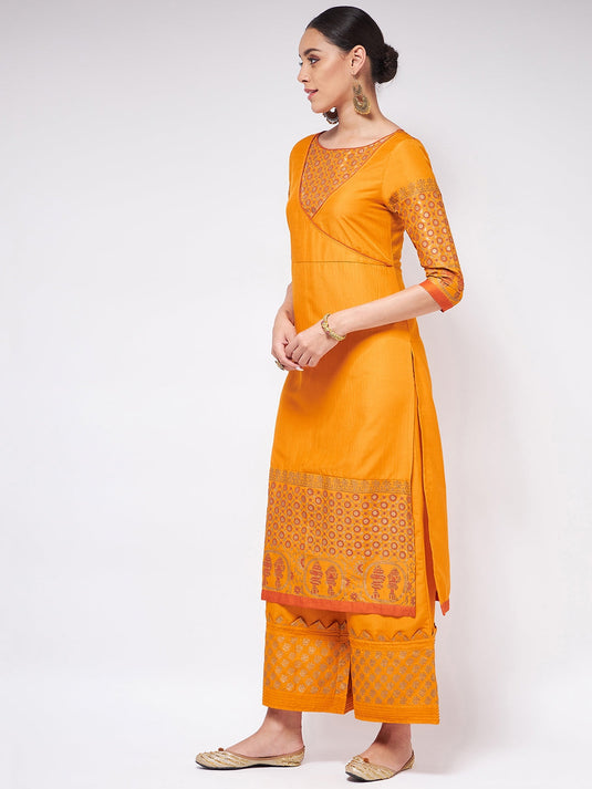 Shringaar Orange Angarkha Style Block Printed Festive Kurta With Stylish Palazzo