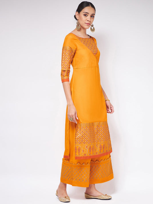 Shringaar Orange Angarkha Style Block Printed Festive Kurta With Stylish Palazzo