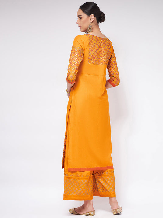 Shringaar Orange Angarkha Style Block Printed Festive Kurta With Stylish Palazzo