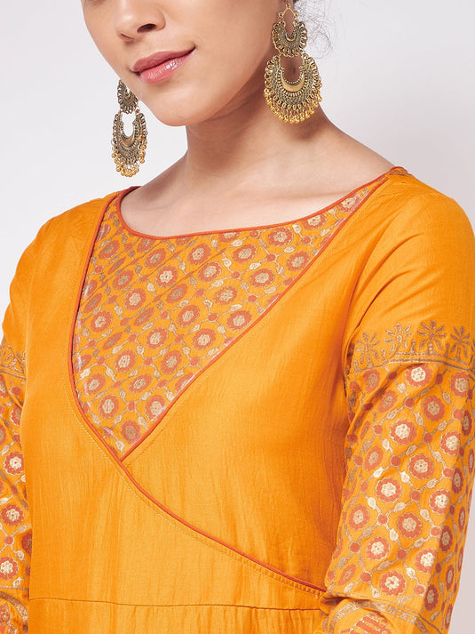 Shringaar Orange Angarkha Style Block Printed Festive Kurta With Stylish Palazzo