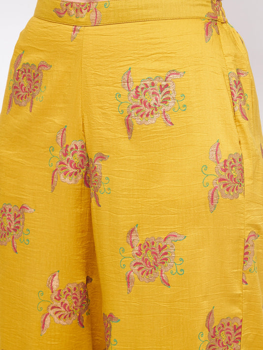 Shringaar Mustard V-Neck Block Printed Festive Kurta With Palazzo