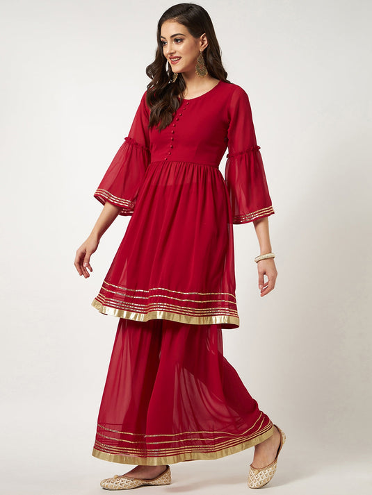 Lace detail Short Kurta With Sharara