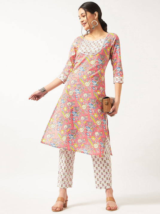 Lace Yoke Kurta With Pants