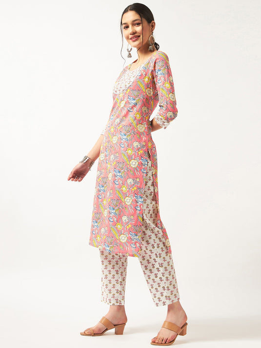 Lace Yoke Kurta With Pants