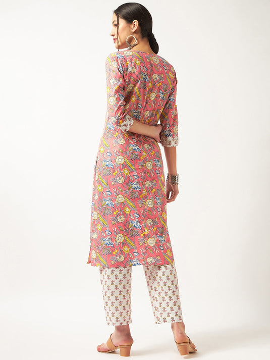 Lace Yoke Kurta With Pants