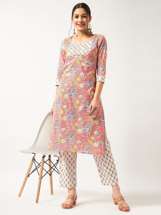 Lace Yoke Kurta With Pants