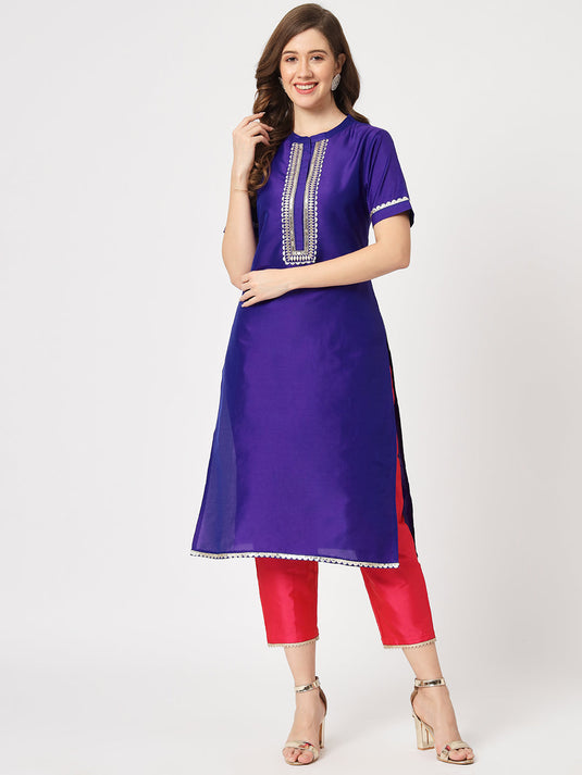 Festive Embroidered Kurta With Contrasting Pants