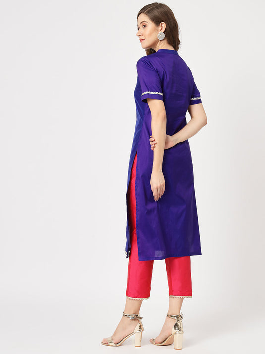 Festive Embroidered Kurta With Contrasting Pants