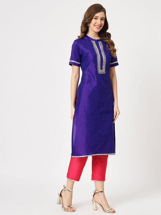 Festive Embroidered Kurta With Contrasting Pants