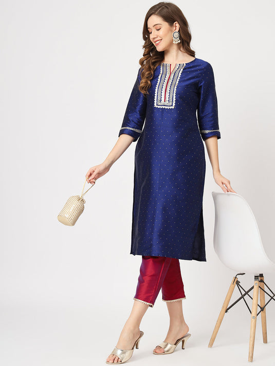 Festive Self Embroidered Buti Kurta With Contrasting Pants