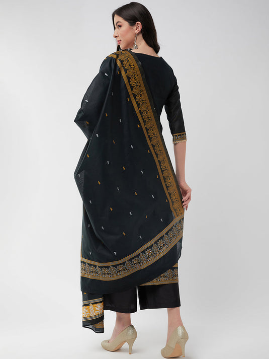 Festive Jacquard Neck Patch Kurta With Dupatta And Matching Pants