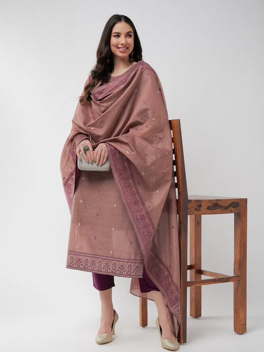 Festive Jacquard Neck Patch Kurta With Dupatta And Matching Pants