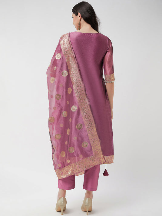 Brocade Jacquard Festive Kurta With Dupatta And Matching Pants