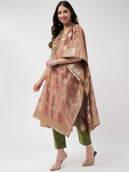 Brocade Jacquard Festive Kurta With Dupatta And Matching Pants