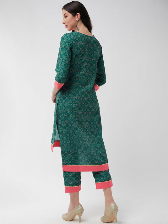 Wedding Inspired Allover Printed Yoke With Lace Insert Kurta With Pant Set