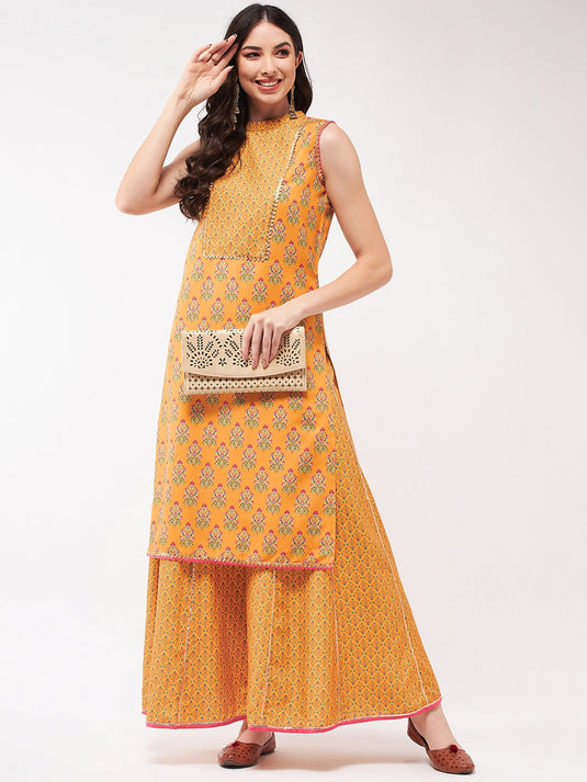 Wedding Inspired Sleeveless Digital Printed Kurta With Palazzo Set