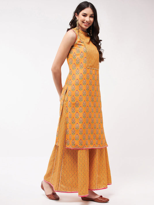 Wedding Inspired Sleeveless Digital Printed Kurta With Palazzo Set