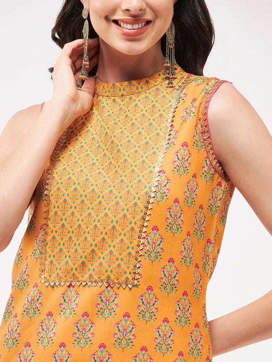 Wedding Inspired Sleeveless Digital Printed Kurta With Palazzo Set