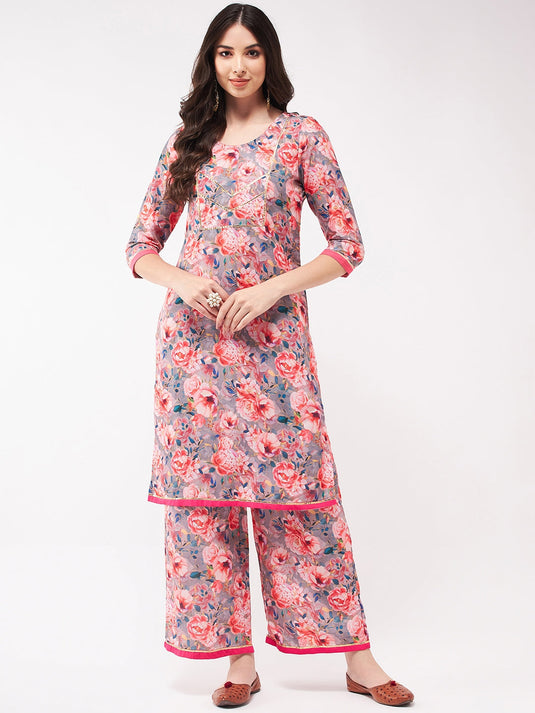 Digital Floral Printed Kurta With Palazzo Set