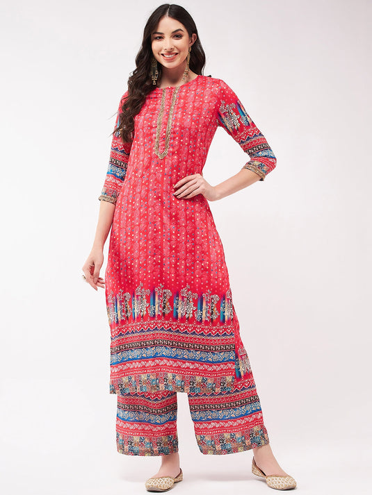 Digital Ethnic Placement Printed Kurta With Palazzo Set