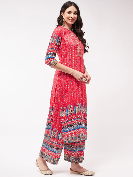 Digital Ethnic Placement Printed Kurta With Palazzo Set