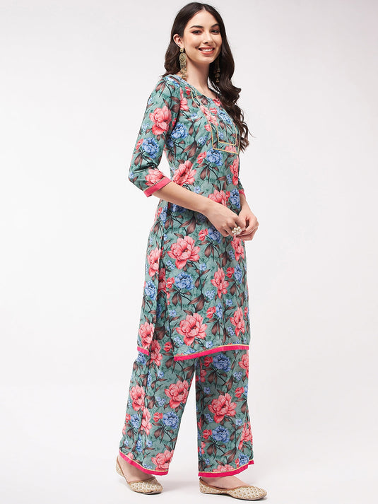 Big Floral Digital Printed Kurta With Palazzo Set