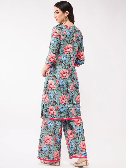 Big Floral Digital Printed Kurta With Palazzo Set