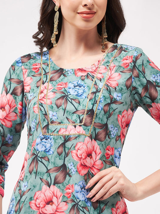 Big Floral Digital Printed Kurta With Palazzo Set