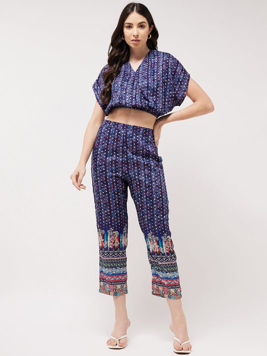 Digital Placement Printed Overlap Top With Pant Set