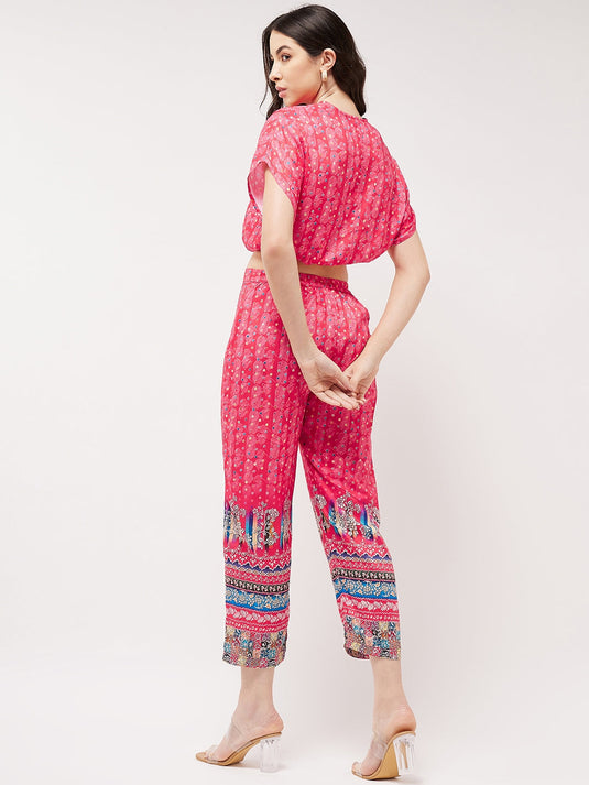 Digital Placement Printed Overlap Top With Pant Set