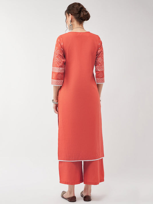 Casual Printed Kurta With Pant Set Having Lace Details