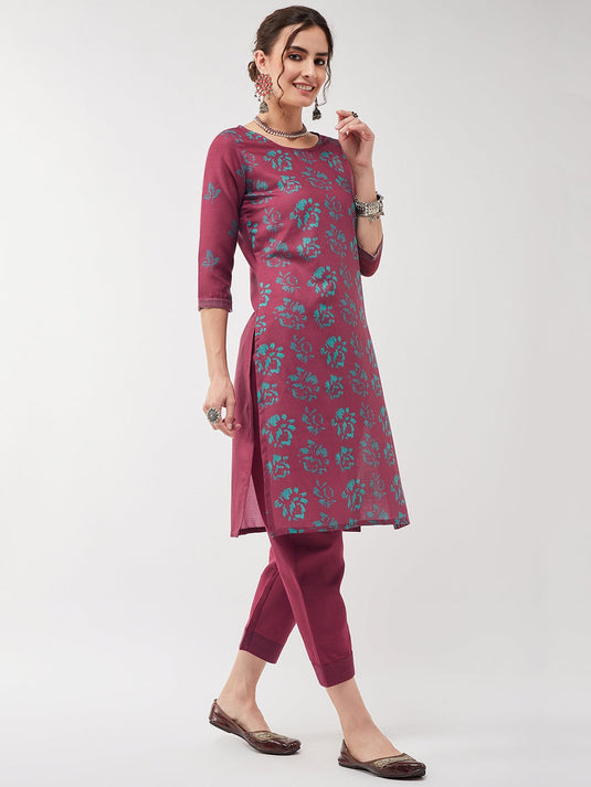 Casual Printed Kurta With Matching Pant Set