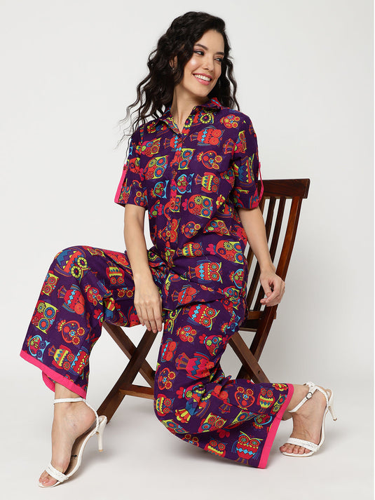 Fusion Owl Printed Lounge Pant Set