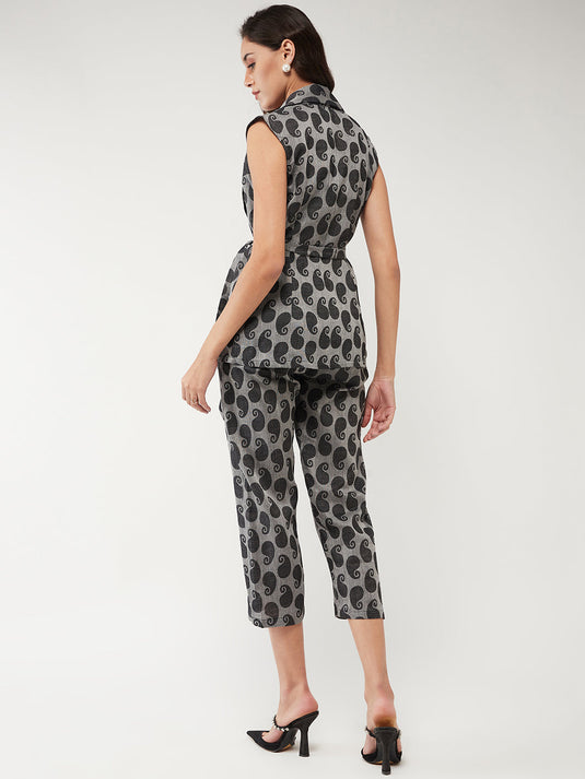 Printed Sleeveless Waistcoat Style Top With Pant Set