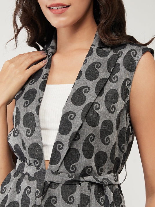 Printed Sleeveless Waistcoat Style Top With Pant Set