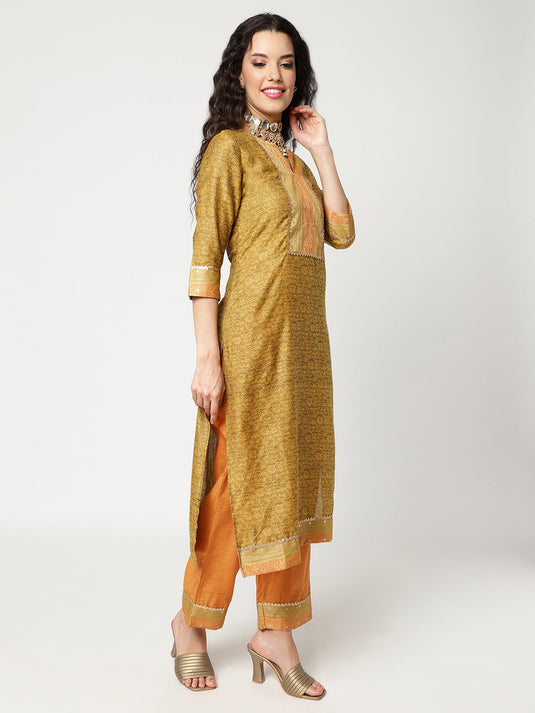 Festive Yoke Kurta With Straight Pant And Matching Dupatta Set