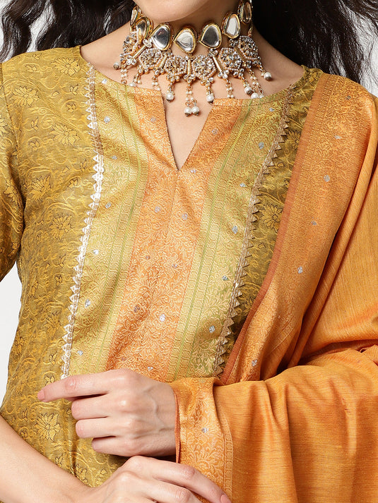 Festive Yoke Kurta With Straight Pant And Matching Dupatta Set