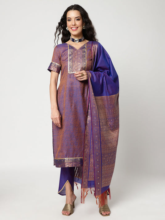 Festive Embroidered Kurta With Straight Pant And Matching Dupatta Set