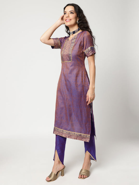 Festive Embroidered Kurta With Straight Pant And Matching Dupatta Set